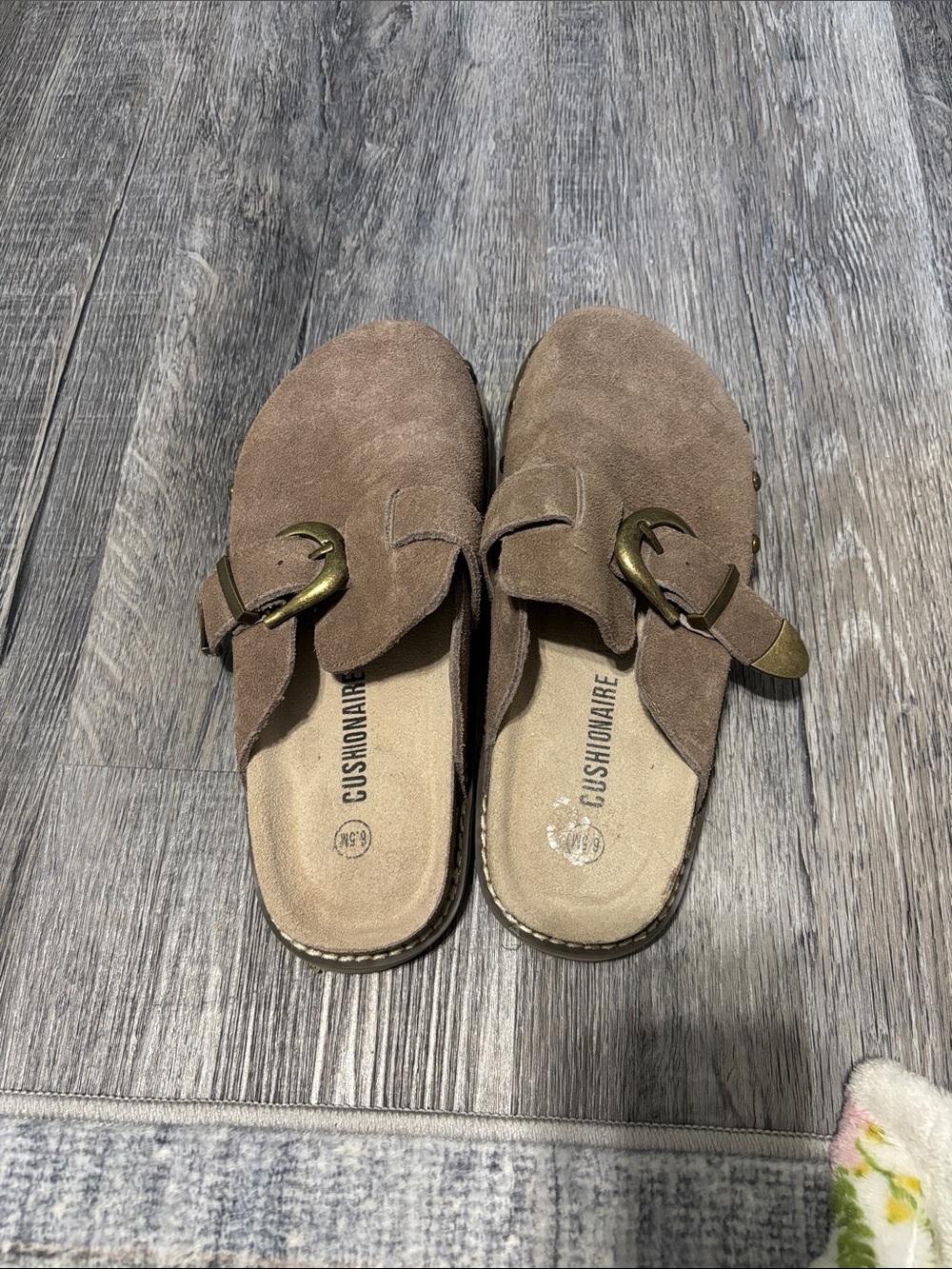 Cushionaire Suede Buckle Mule in Taupe Brown / 6.5